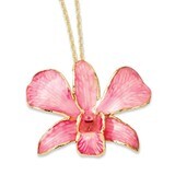 Pink Dendrobium Orchid Necklace Lacquer Dipped Gold Trimmed BF2018-20, MPN: BF2018-20, 810391017521