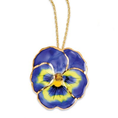 Blue Pansy Necklace with Gold-tone Chain Lacquer Dipped BF2022-20, MPN: BF2022-20, 810391017385