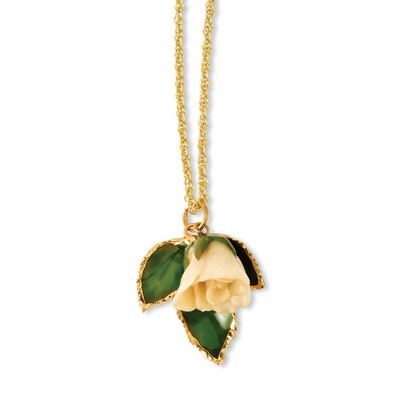 White Rose Necklace with Gold-tone Chain Lacquer Dipped BF1999-20, MPN: BF1999-20, 810391017583