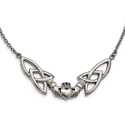 Claddagh Necklace Stainless Steel Polished SRN1790-18 by Chisel, MPN: SRN1790-18, 191101647864