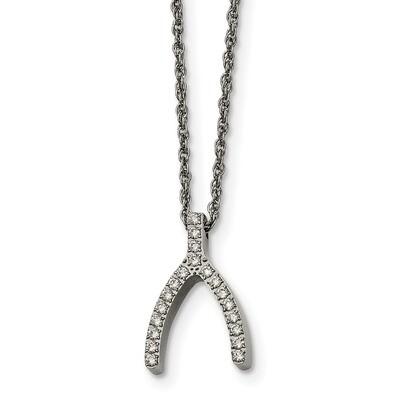 CZ Wishbone Necklace Stainless Steel SRN2149-15.5 by Chisel, MPN: SRN2149-15.5, 191101646447