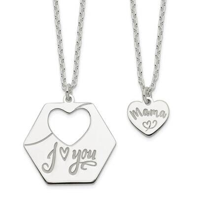 16 In I Love You Necklace and 14 In Mama Necklace Set 16 Inch Sterling Silver QG6020-16, MPN: QG602…