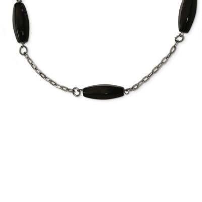 Black Agate Necklace Stainless Steel Polished SRN1960-20 by Chisel, MPN: SRN1960-20, 191101644313