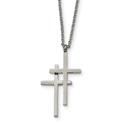 Double Cross Necklace Stainless Steel Polished SRN1851-18 by Chisel, MPN: SRN1851-18, 886774750385
