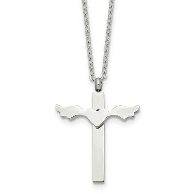 Cross with Heart Necklace Stainless Steel Polished SRN1847-18.25 by Chisel, MPN: SRN1847-18.25, 191…