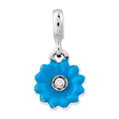 Blue Enamel Flower Diamond Enhancer Sterling Silver QN106, MPN: QN106, 191101278785