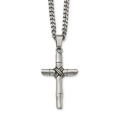 Stainless Steel Polished/Antiqued Cross Necklace Stainless Steel Polished SRN2055-24 by Chisel, MPN…