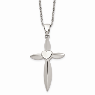 Heart and Cross Necklace Stainless Steel Polished SRN1472-22 by Chisel, MPN: SRN1472-22, 1911018509…
