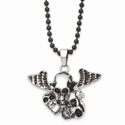 Skulls Necklace Stainless Steel Antiqued SRN849-24 by Chisel, MPN: SRN849-24, 886774974873