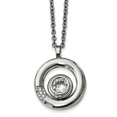 CZ Circle Necklace Stainless Steel Polished SRN2157-21.5 by Chisel, MPN: SRN2157-21.5, 191101647710