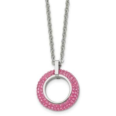 Pink Crystal Circle Necklace Stainless Steel Polished SRN1637-18 by Chisel, MPN: SRN1637-18, 191101…