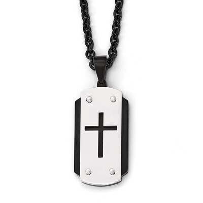 Brushed Polished Black IP-plated Dog Tag Necklace - Stainless Steel SRN1987-24 by Chisel, MPN: SRN1…
