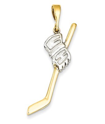Solid Polished Hockey Stick Pendant 14K Gold &amp; Rhodium K1126, MPN: K1126, 883957865997