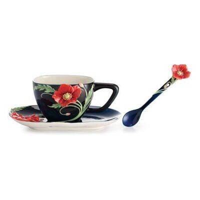 Franz Porcelain The Serenity Poppy Flower Cup Saucer Spoon Set FZ02474, MPN: FZ02474, 810524017169