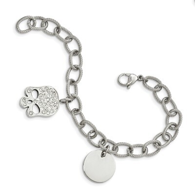 Crystal Skull Charm 7.5 Inch Bracelet Stainless Steel Polished SRB1771-7.5 by Chisel, MPN: SRB1771-…