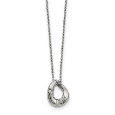 Wavy Circle 2 Crystal Necklace Stainless Steel Polished SRN2188-18 by Chisel, MPN: SRN2188-18, 1911…