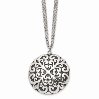 Antiqued Circle Necklace Stainless Steel Polished SRN1336-18 by Chisel, MPN: SRN1336-18, 8867742629…