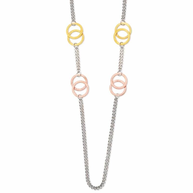 Rhodium Double Circles Necklace Sterling Silver QPRF135-34