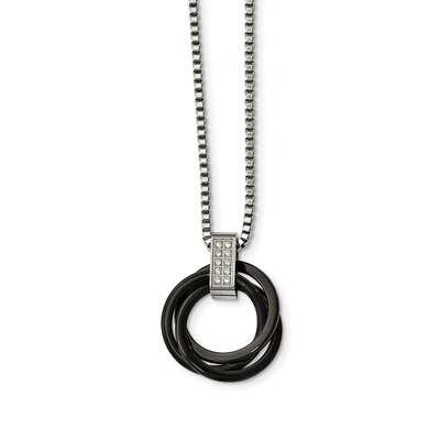 Multi Circle Black Ceramic CZ Necklace Stainless Steel Polished SRN2224-22 by Chisel, MPN: SRN2224-…