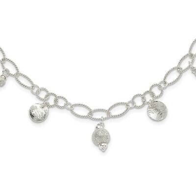 Textured Fancy Circle Necklace Sterling Silver Polished QG3125-18, MPN: QG3125-18, 883957040929