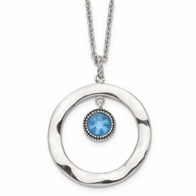 Blue Glass Circle 2 Inch Extension Necklace Stainless Steel Polished SRN1512-18 by Chisel, MPN: SRN…