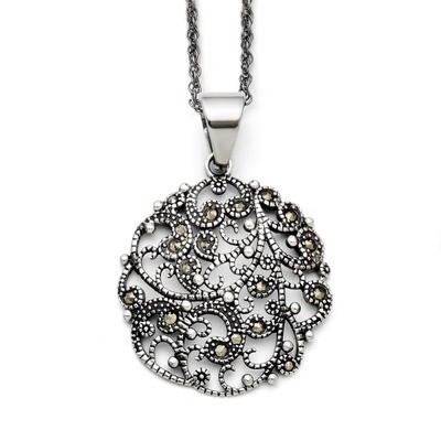 Marcasite Textured Circle Necklace Stainless Steel SRN1432-20, MPN: SRN1432-20, 886774967271
