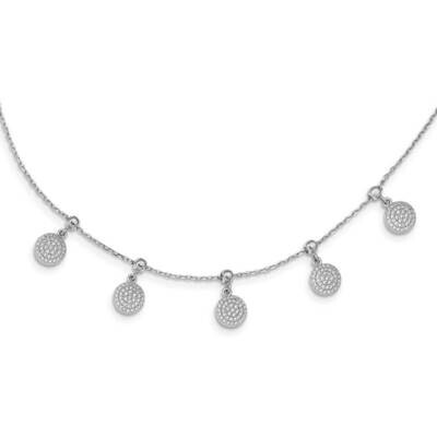 Circle Dangle Adjustable Necklace Sterling Silver Rhodium-plated CZ Diamond QG5594-18, MPN: QG5594-…