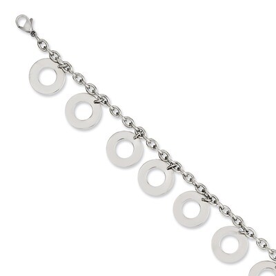 Polished Dangle Circles 7.5 Inch Bracelet - Stainless Steel SRB1022 by Chisel, MPN: SRB1022, 883957…