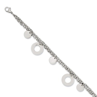 Polished Circles &amp; Discs 7.75 Inch Bracelet - Stainless Steel SRB1021 by Chisel, MPN: SRB1021, 8839…