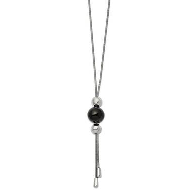 Black Ip Bead Tassel Adjustable To 26 Inch Necklace Stainless Steel Polished SRN2735-26 by Chisel, …