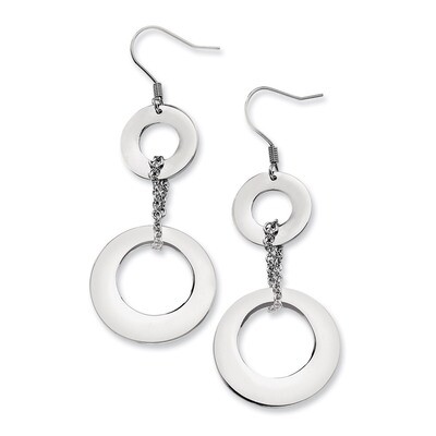 Polished Circles Dangle Earrings - Stainless Steel SRE256 by Chisel, MPN: SRE256, 886774037844