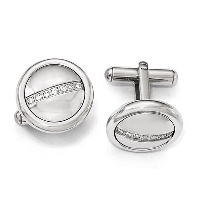 Polished with Synthetic Diamond Circle Cufflinks - Stainless Steel SRC300 by Chisel, MPN: SRC300, 8…