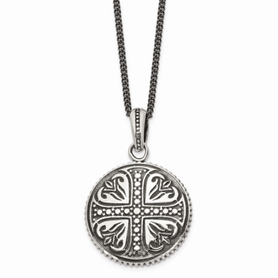 Antiqued Cross Circle 22 Inch Necklace Stainless Steel Polished SRN1057-22 by Chisel, MPN: SRN1057-…