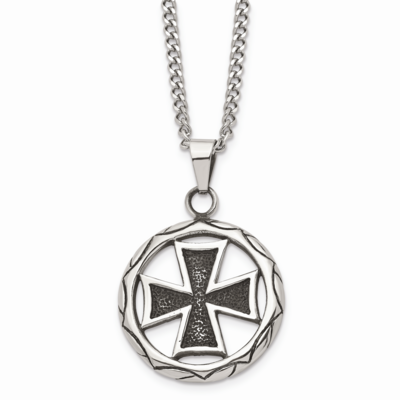 Antiqued Cross in Circle 22 Inch Necklace Stainless Steel Polished SRN1037-22 by Chisel, MPN: SRN10…