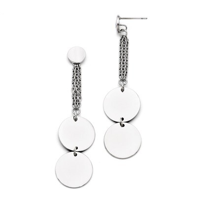 Polished Post Dangle Circle Earrings - Stainless Steel SRE729 by Chisel, MPN: SRE729, 191101074707