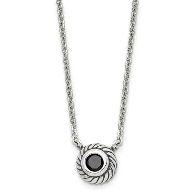 Black CZ Stone Stone Circle 1 Inch Extension Necklace Stainless Steel Polished SRN1501-18 by Chisel…