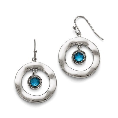 Polished Wavy Circle Blue Glass Earrings - Stainless Steel SRE784 by Chisel, MPN: SRE784, 191101382…