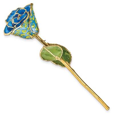 Lacquer Dipped Gold Trim Yellow and Blue Leopard Rose GM23901, MPN: GM23901, 812465024398