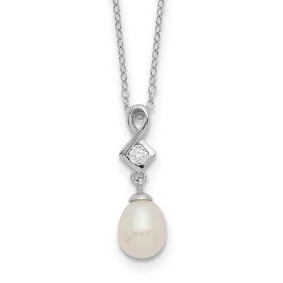 6-7mm White Rice Fwc Pearl Cz Necklace Sterling Silver Rhodium-plated QH5497-17, MPN: QH5497-17, 88…