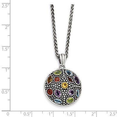 Multi Gemstone Necklace Sterling Silver &amp; 14k Gold Antiqued QTC1095, MPN: QTC1095, 886774759531