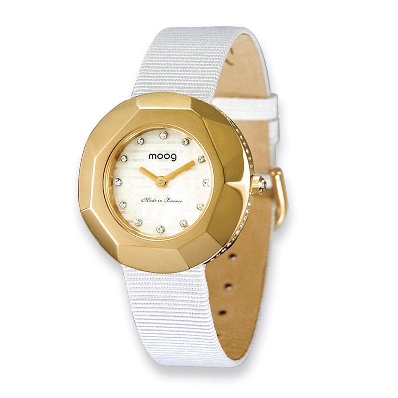 Moog Facet IP-plted White Dial White Satin Strap Watch - Fashionista