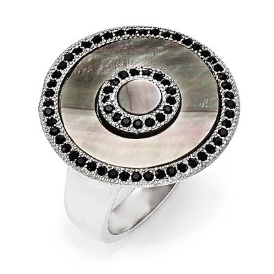 Polished Black Mother of Pearl and Crystal Ring - Stainless Steel SR445 by Chisel, MPN: SR445, 1911…