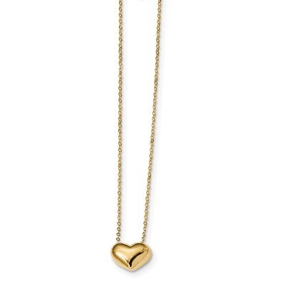 18 Inch Puffed Heart Necklace 14k Gold Polished SF2527-18, MPN: SF2527-18, 191101335334
