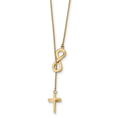 18 Inch Infinity &amp; Cross Lariat Necklace 14k Gold Polished SF2525-18, MPN: SF2525-18, 191101023576