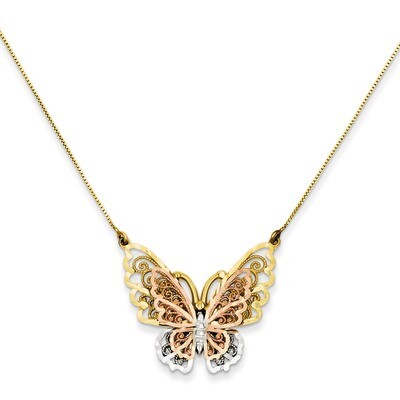 Butterfly Necklace 18 Inch 14k Yellow &amp; Rose Gold with Rhodium SF2041-18, MPN: SF2041-18, 886774583…