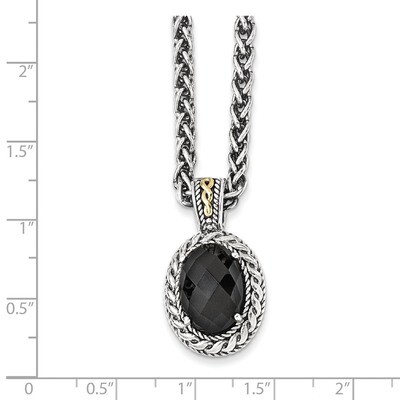 Onyx Necklace Sterling Silver &amp; 14k Gold Antiqued QTC1091, MPN: QTC1091, 191101384325