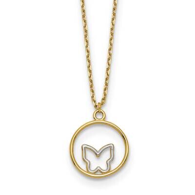 Rhodium Butterfly In Circle Necklace 18 Inch 14k Gold SF2892-18, MPN: SF2892-18, 883957931470