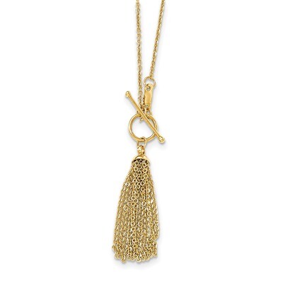18 Inch Cable Chain Tassel Toggle Necklace 14k Gold SF2297-18, MPN: SF2297-18, 191101071997