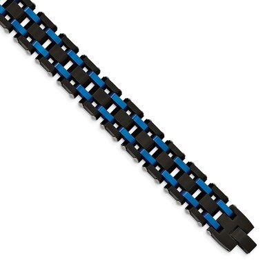 Black/Blue IP-plated 8.5 Inch Bracelet Stainless Steel Brushed and Polished SRB1938-8.5 by Chisel, …