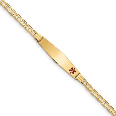 8 Inch Medical Soft Diamond Shape Red Enamel Anchor Link ID Bracelet 14k Gold XM569FC-8, MPN: XM569…